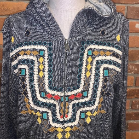 Lucky Brand Lucky Lotus Full Zip Embroidered Boho Hooded Jacket Size XL - Picture 3 of 6